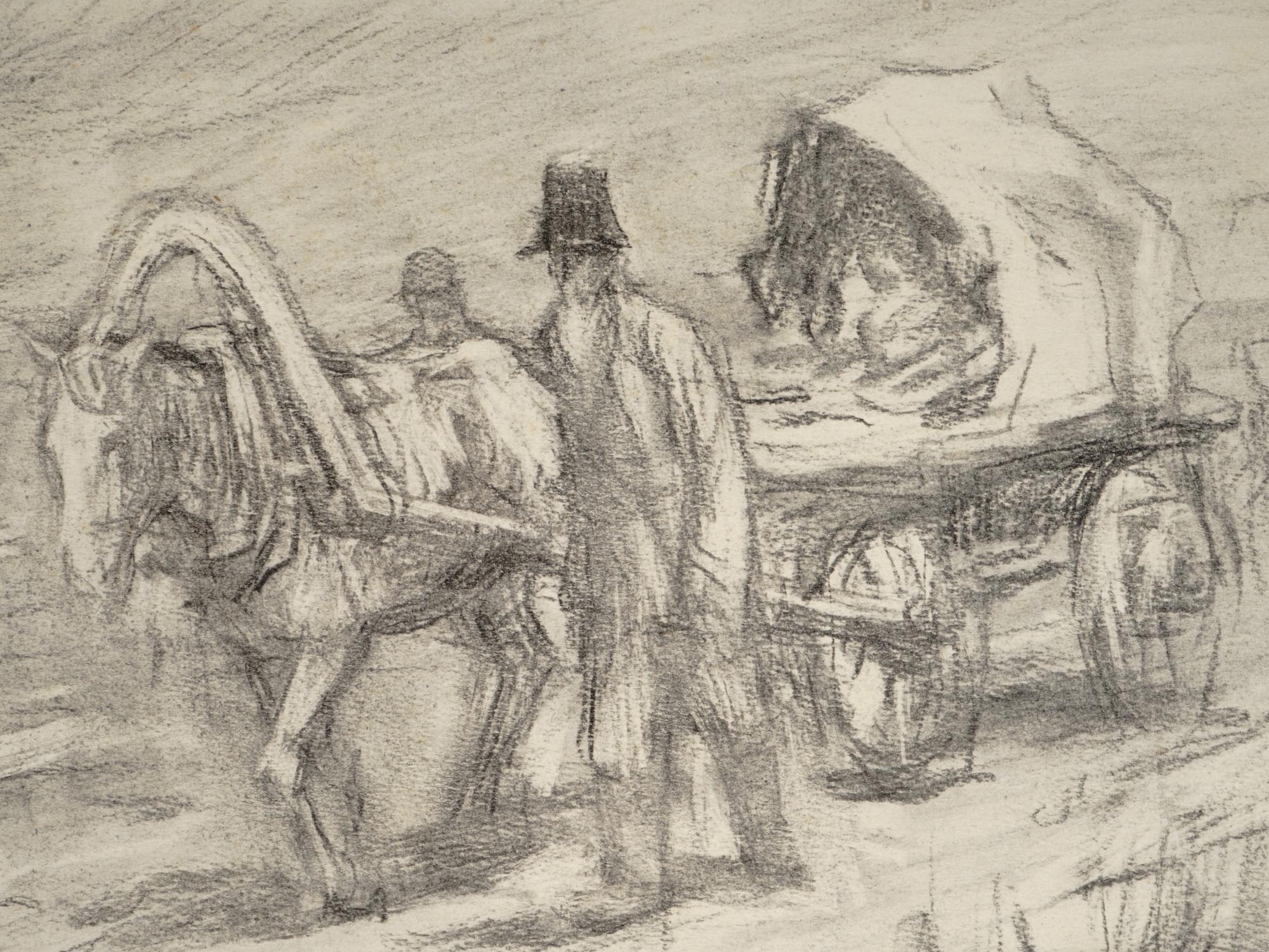 RUSSIAN CHARCOAL DRAWING SETTLERS BY SOLOMON BOIM PIC-2